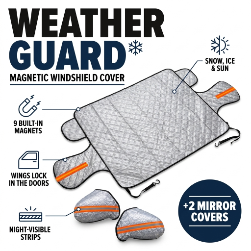 WeatherGuard Magnetic Windshield Cover with two mirror covers